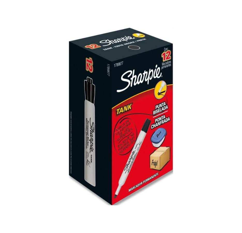 Caja de 12 Marcadores Permanentes Sharpie Tank Punta Biselada Negro