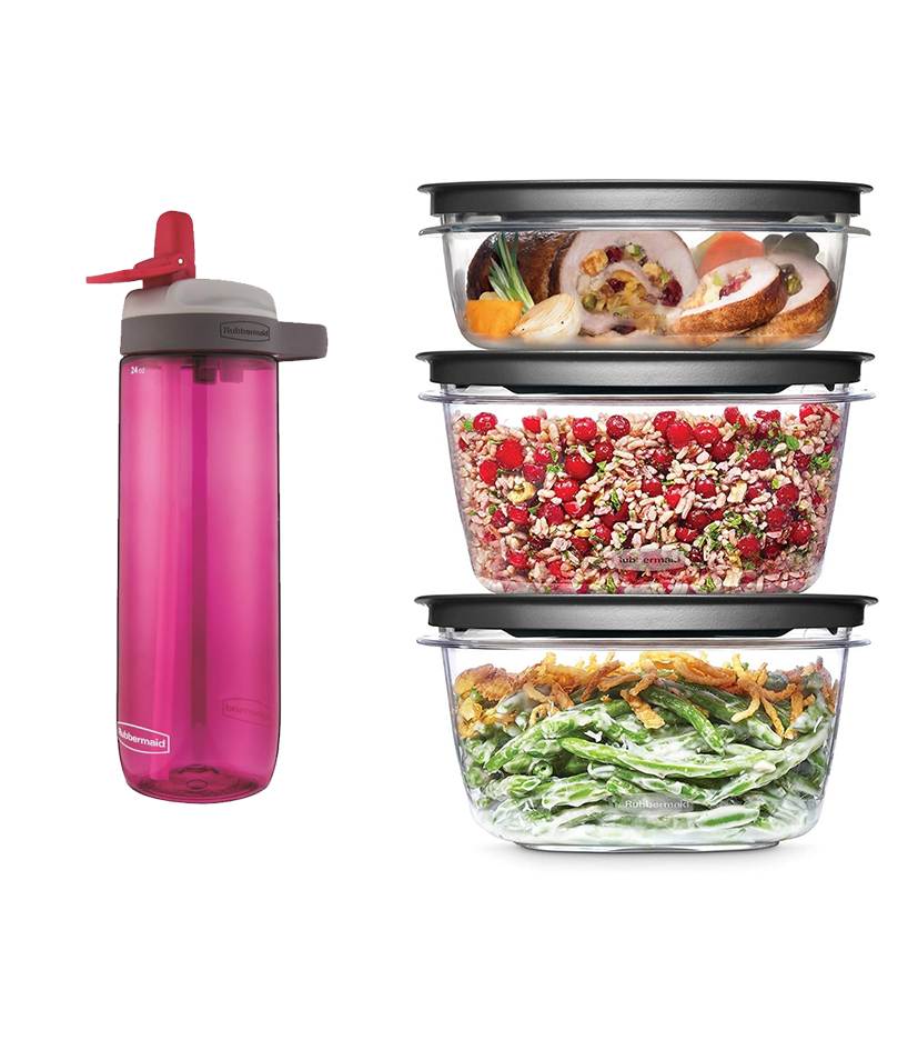 Set de 3 Herméticos Premier y Botella Rubbermaid Rosado